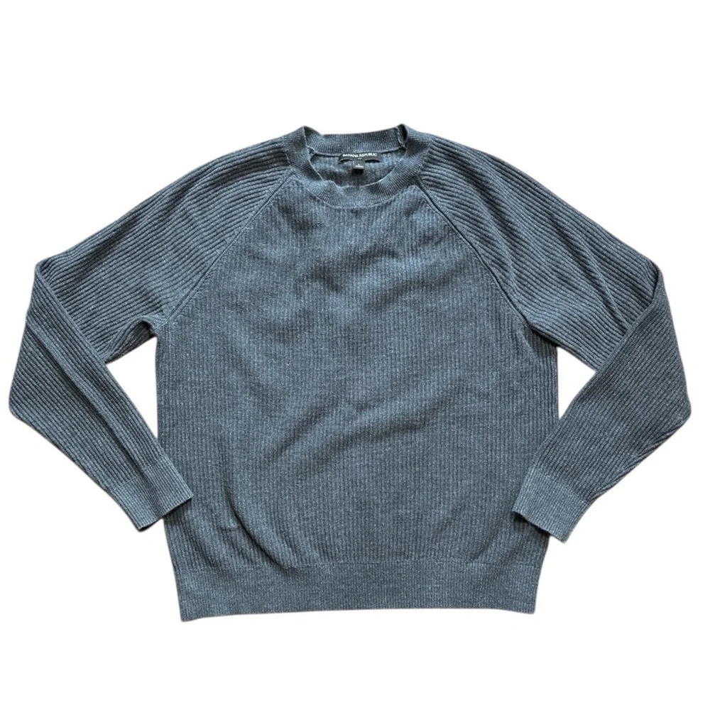 VTG Banana Republic Large Gray 100% Cotton Sweater Ribbed Crewneck Pullover